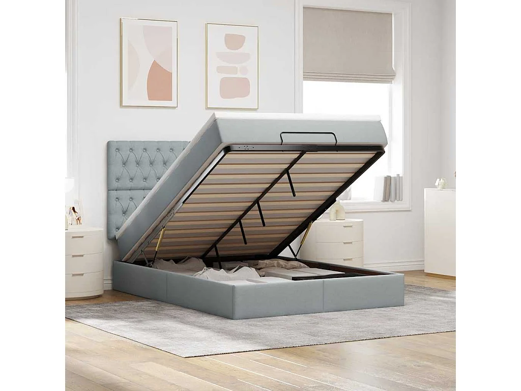 Ottoman-Bett mit Matratze Hellgrau 140x190 cm Stoff