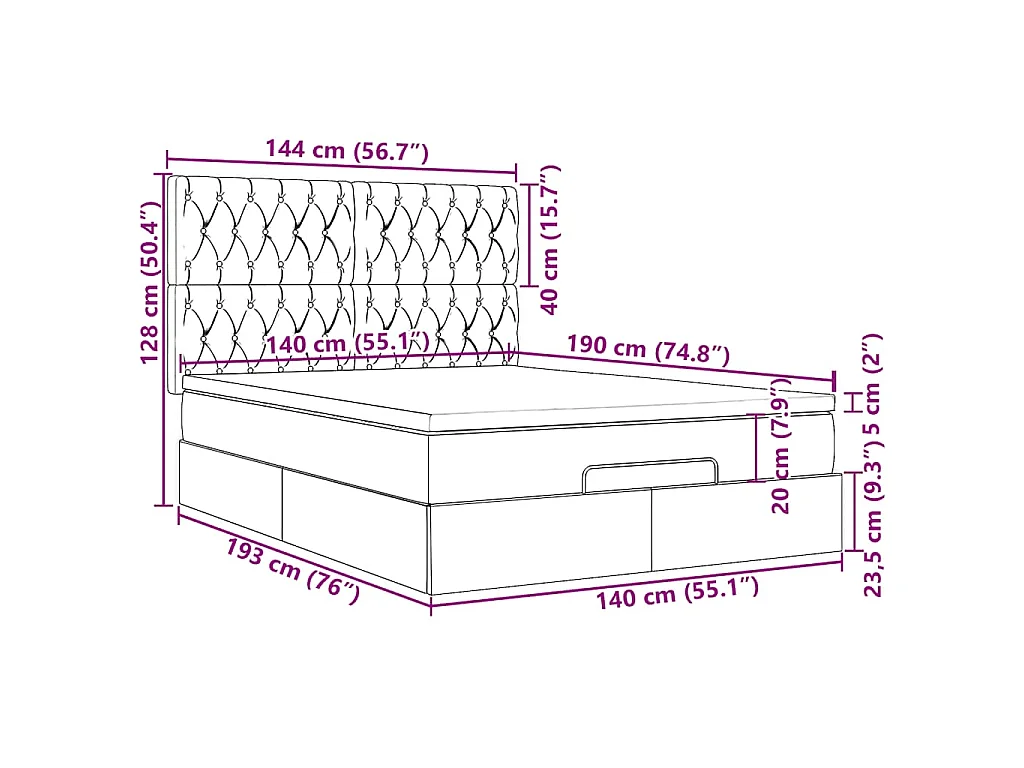 Ottoman-Bett mit Matratze Hellgrau 140x190 cm Stoff