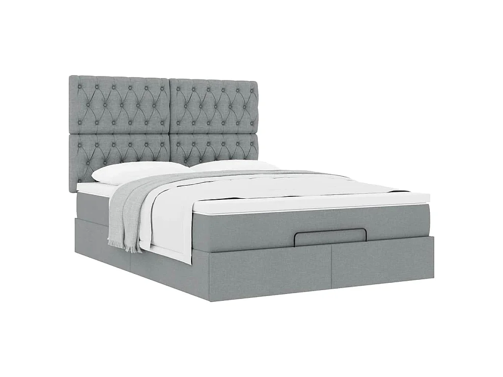 Ottoman-Bett mit Matratze Hellgrau 140x190 cm Stoff