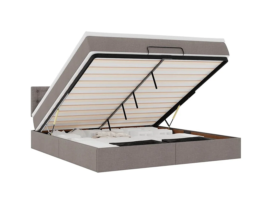 Cadre de lit ottoman avec matelas taupe 160x200 cm tissu