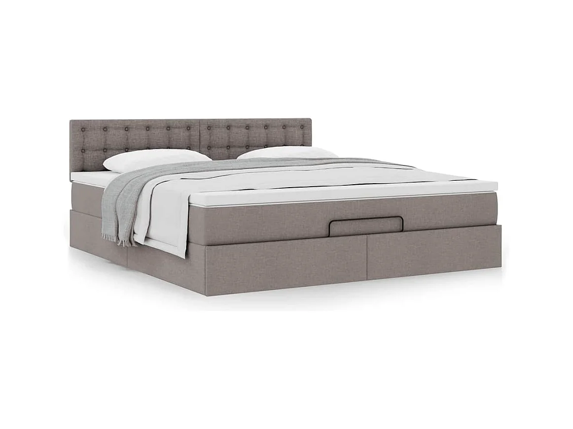 Cadre de lit ottoman avec matelas taupe 160x200 cm tissu