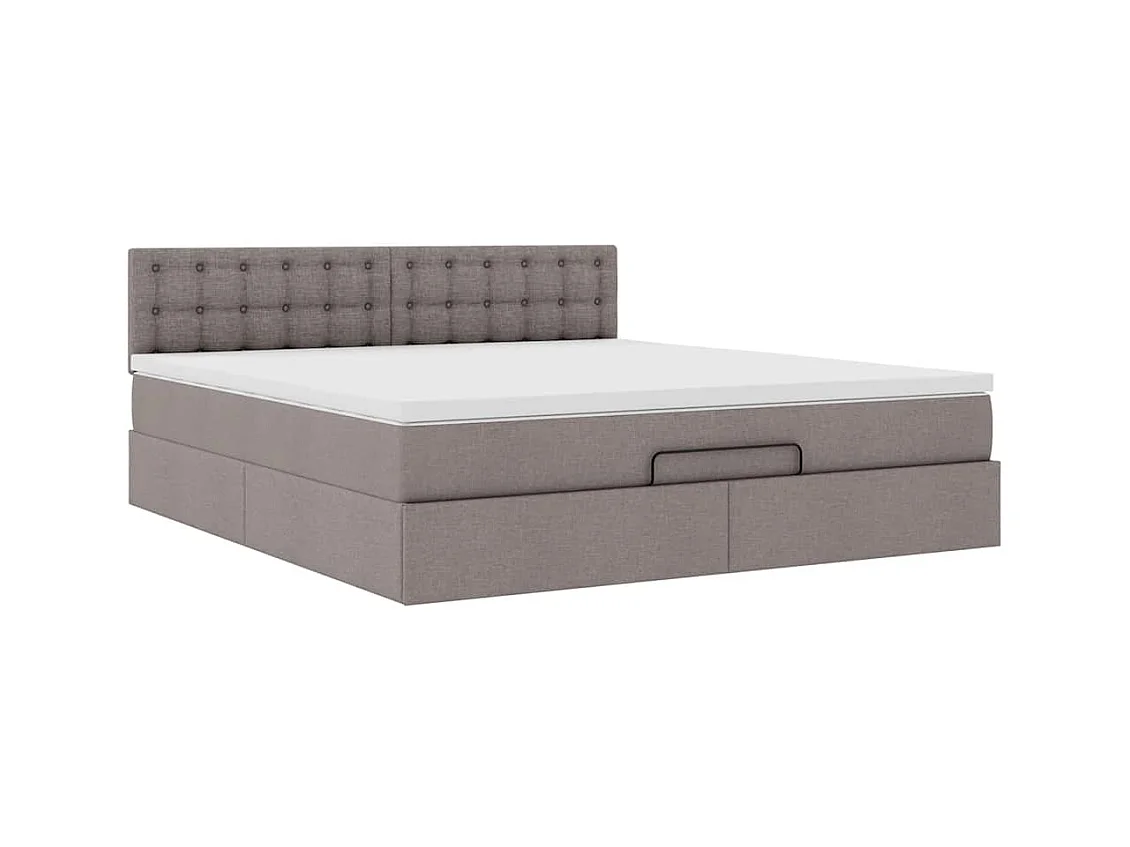 Cadre de lit ottoman avec matelas taupe 160x200 cm tissu