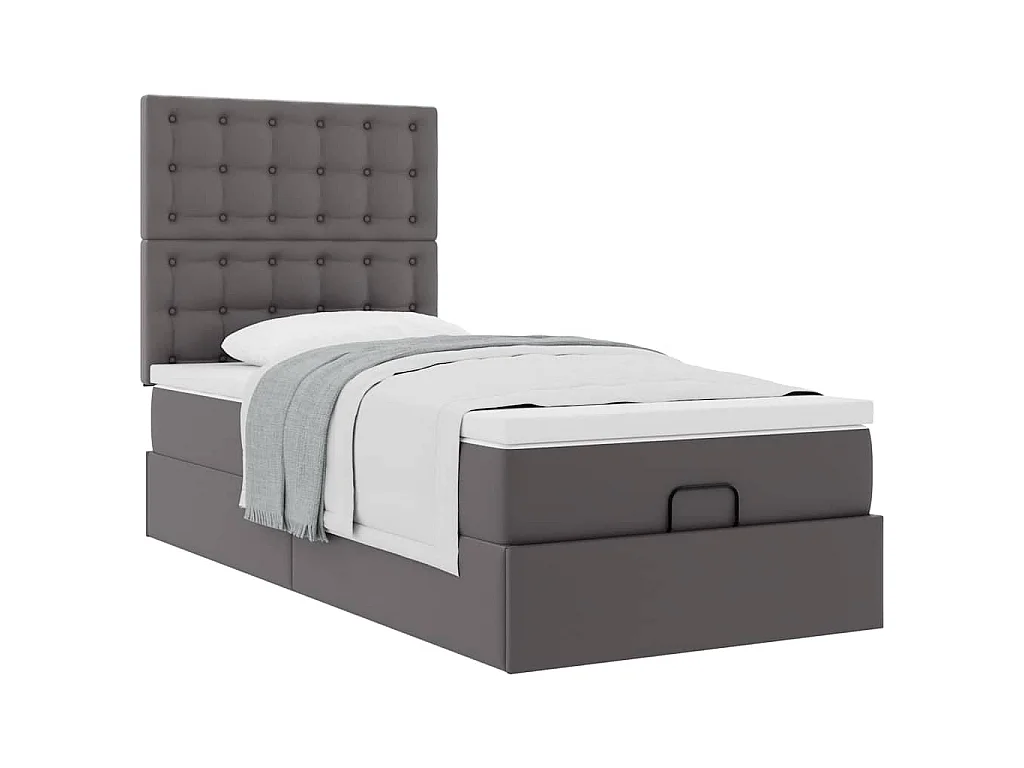 Ottomaanse bed met matras 100x200cm kunstleer grijs