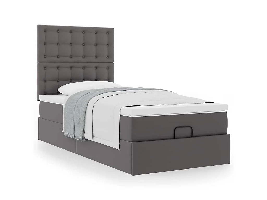 Ottomaanse bed met matras 100x200cm kunstleer grijs
