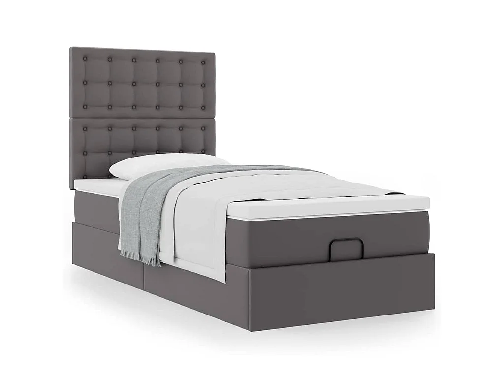 Ottomaanse bed met matras 100x200cm kunstleer grijs