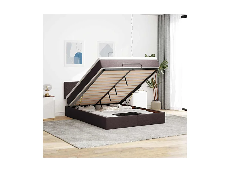 Ottoman-Bett mit Matratze & LEDs Dunkelbraun 140x200 cm Stoff