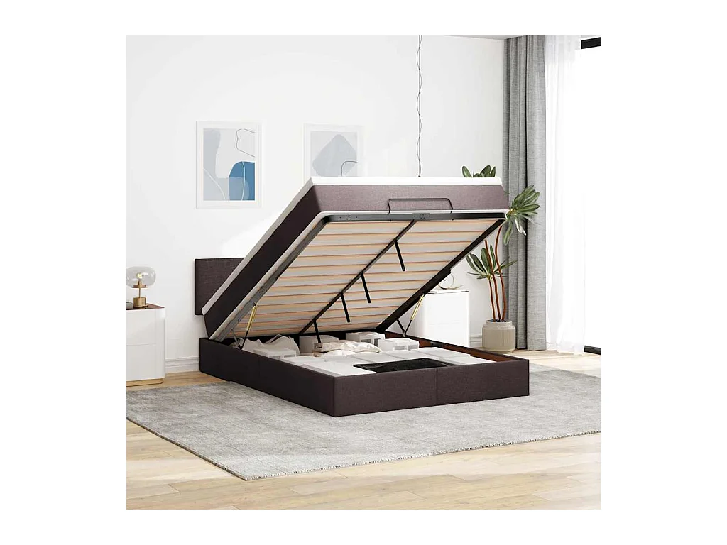 Estructura cama otomana colchón tela marrón oscuro 140x200cm