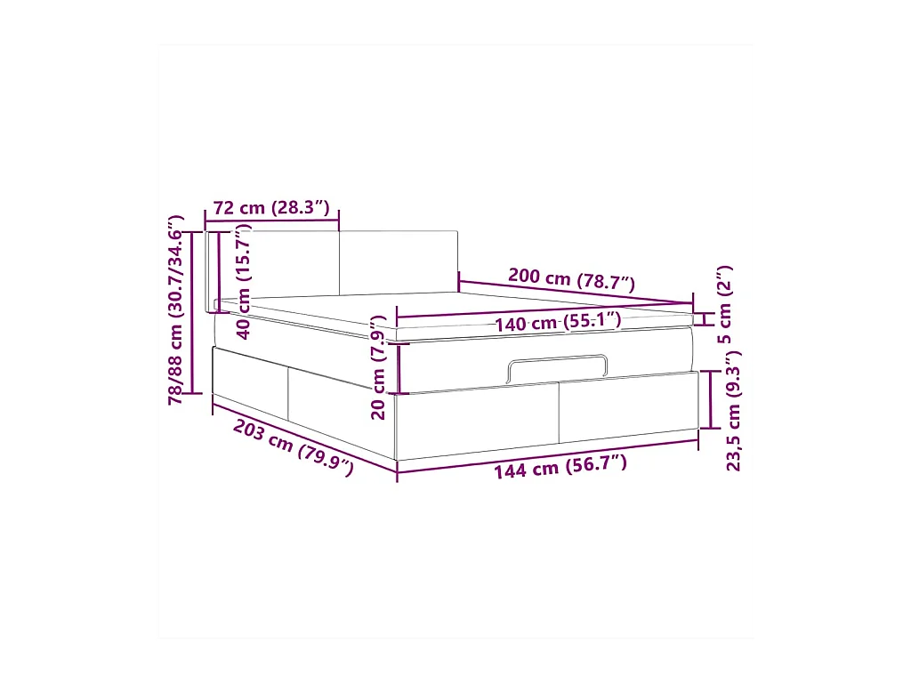 Estructura cama otomana colchón tela marrón oscuro 140x200cm