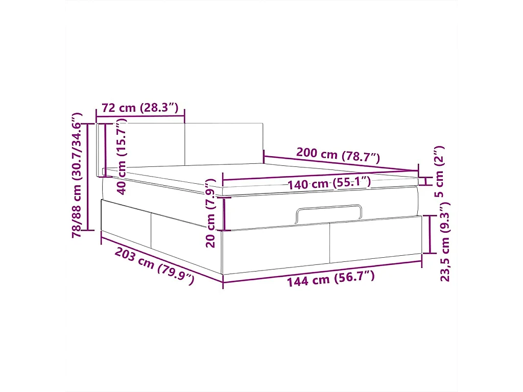 Ottoman-Bett mit Matratze & LEDs Dunkelbraun 140x200 cm Stoff
