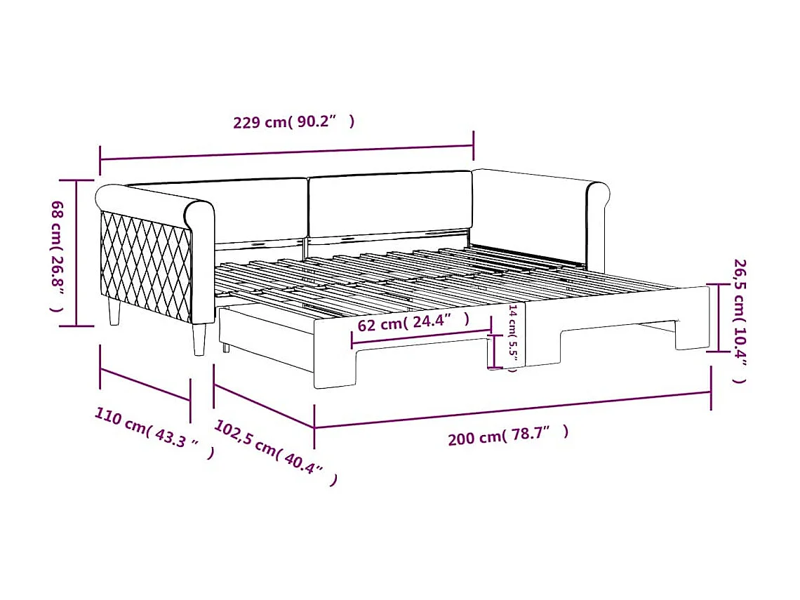 Divano Letto con Letto Estraibile Blu 100x200 cm in Velluto