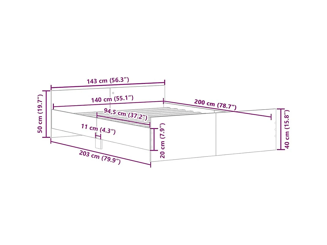 Bettgestell ohne Matratze Altholz-Optik 140x200cm Holzwerkstoff
