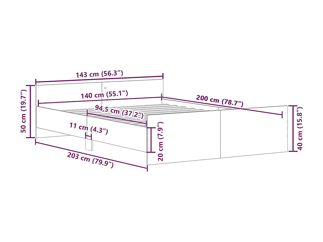 Bettgestell ohne Matratze Altholz-Optik 140x200cm Holzwerkstoff