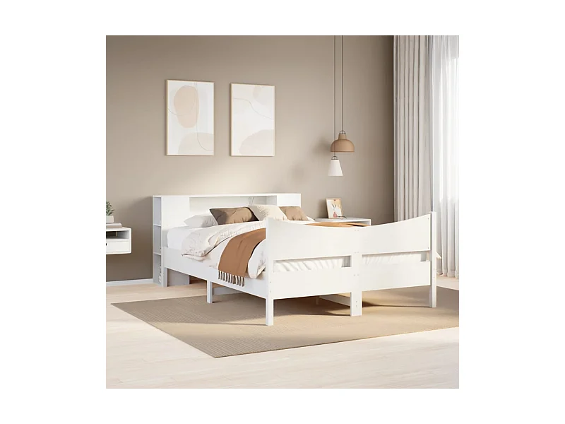 Massivholzbett ohne Matratze Weiß 140x190 cm Kiefernholz