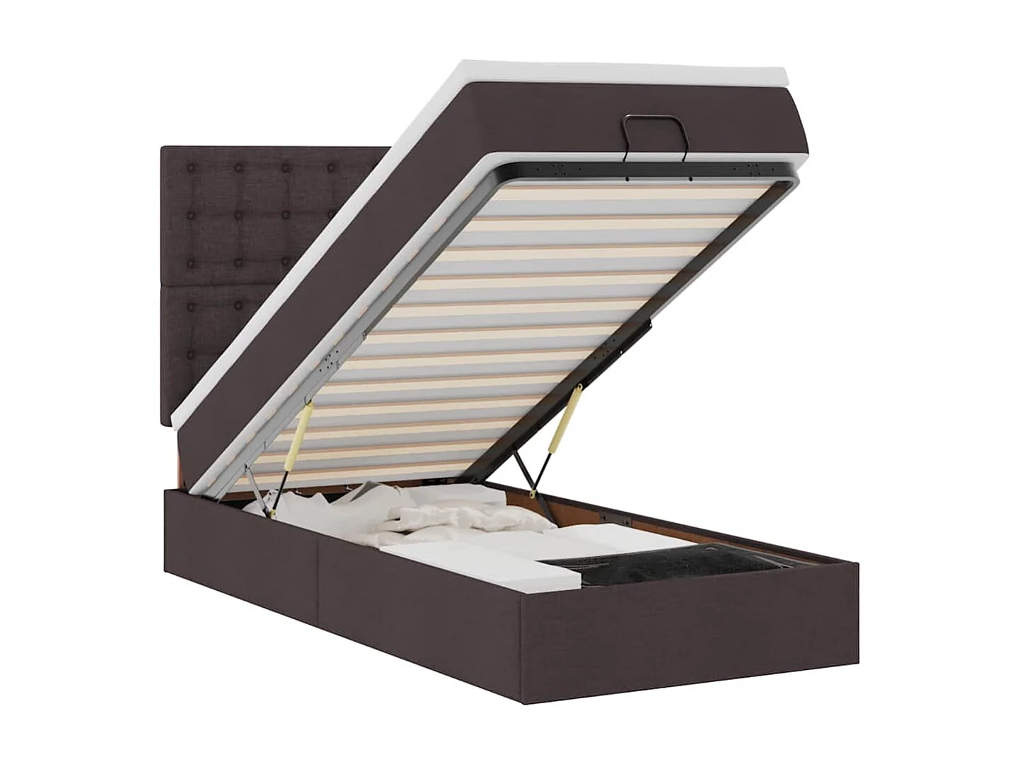 Lit ottoman avec matelas marron foncé 100x200 cm tissu