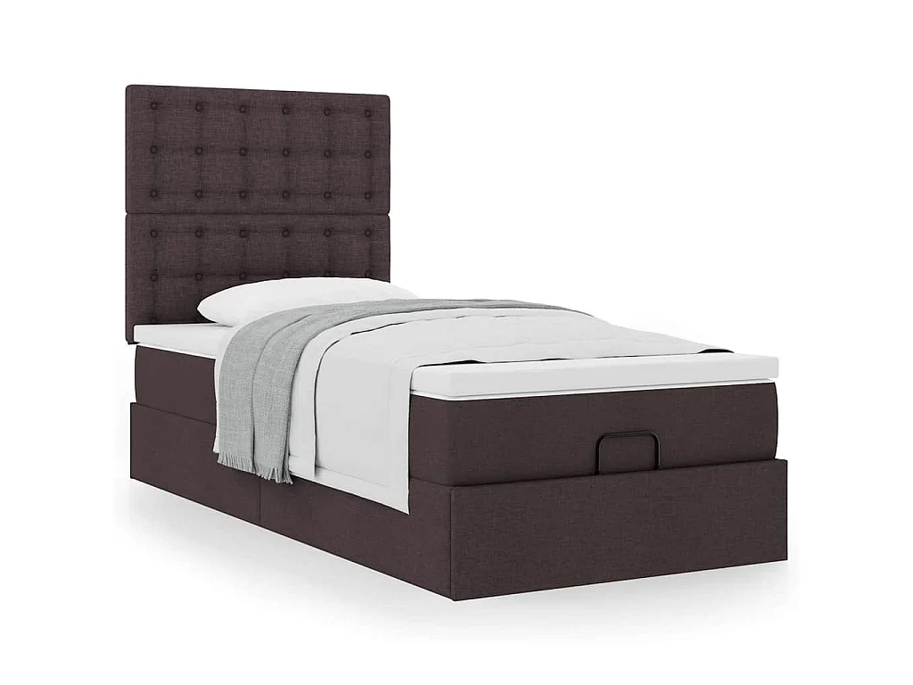 Lit ottoman avec matelas marron foncé 100x200 cm tissu