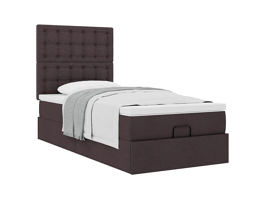 Lit ottoman avec matelas marron foncé 100x200 cm tissu