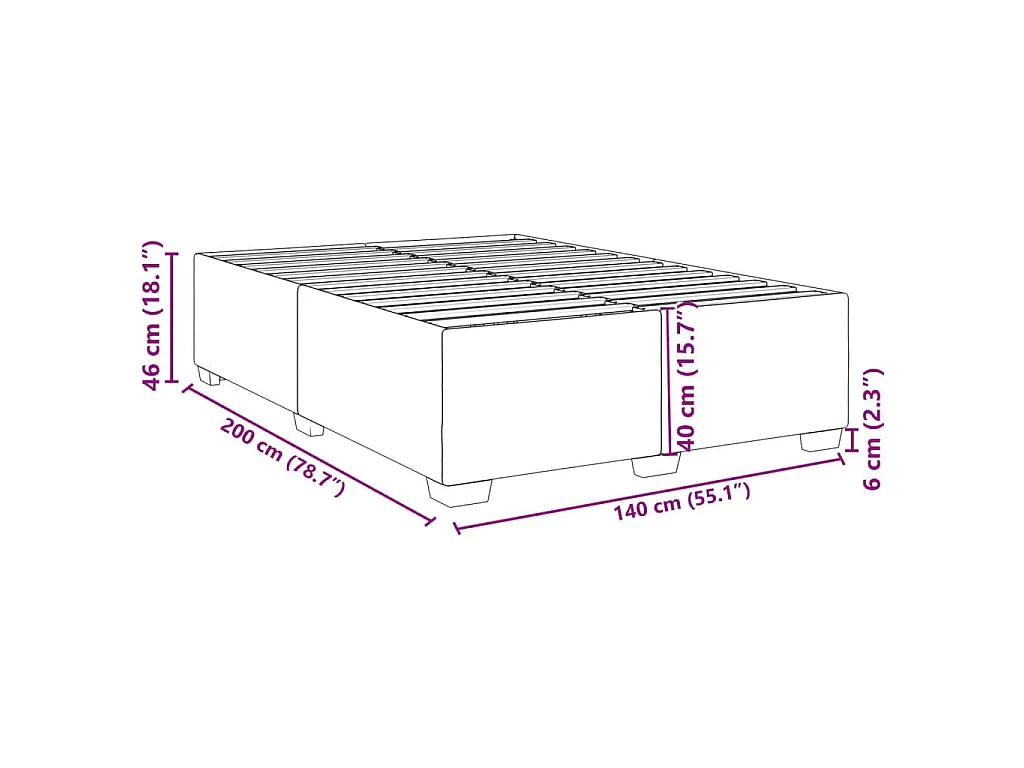 Cadre de lit sans matelas noir 140x200 cm tissu