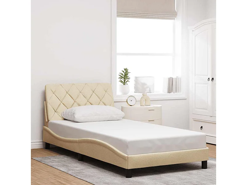 Estrutura de cama sem colchão 100x200 cm tecido cor creme