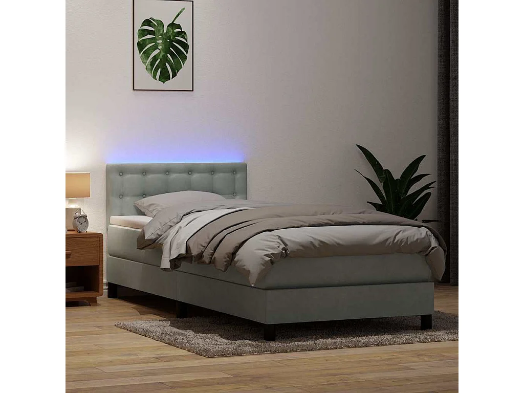 Boxspring met matras en LED fluweel lichtgrijs 90x210 cm