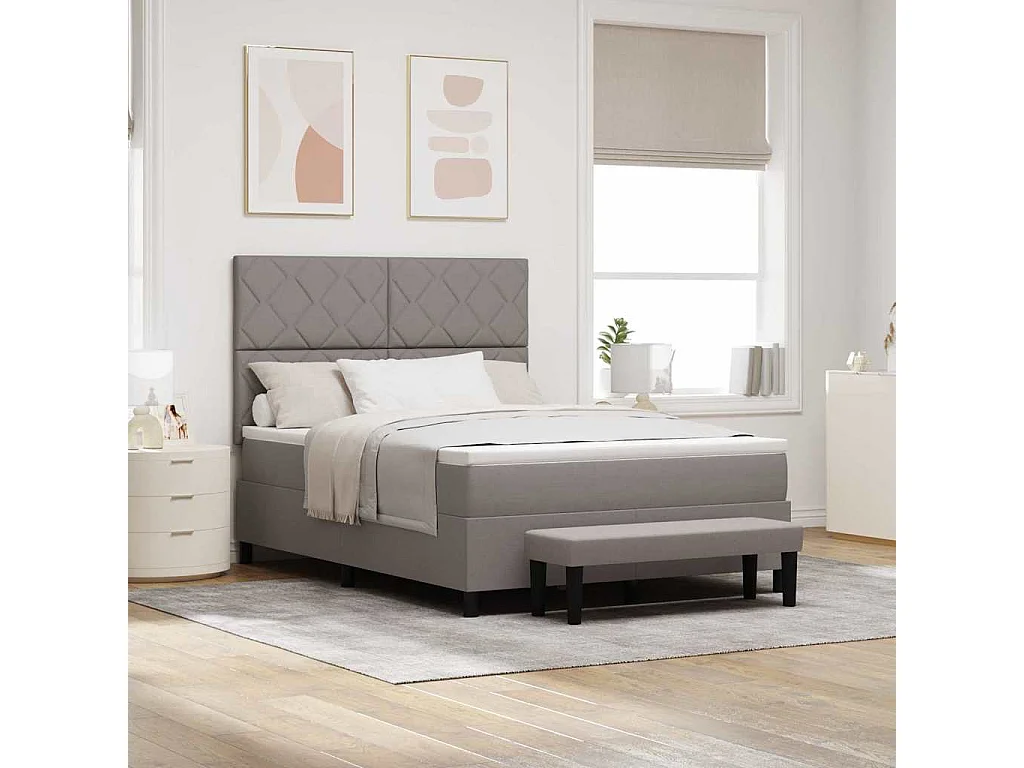 Lit à ressorts avec matelas Taupe 160 x 200 cm tissu