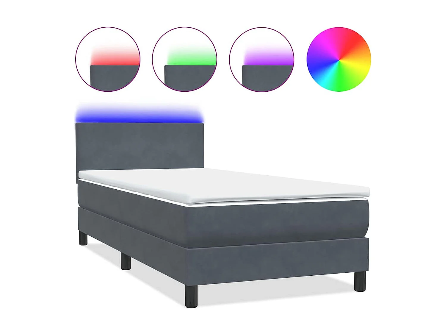 Boxspringbett mit Matratze & LED Dunkelgrau 90x220 cm Samt