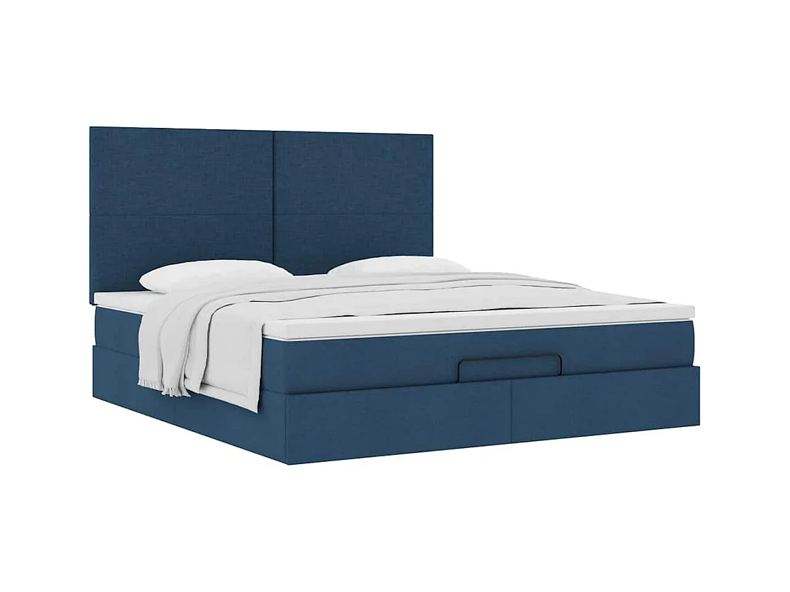 Cadre de lit ottoman avec matelas bleu 160x200 cm tissu
