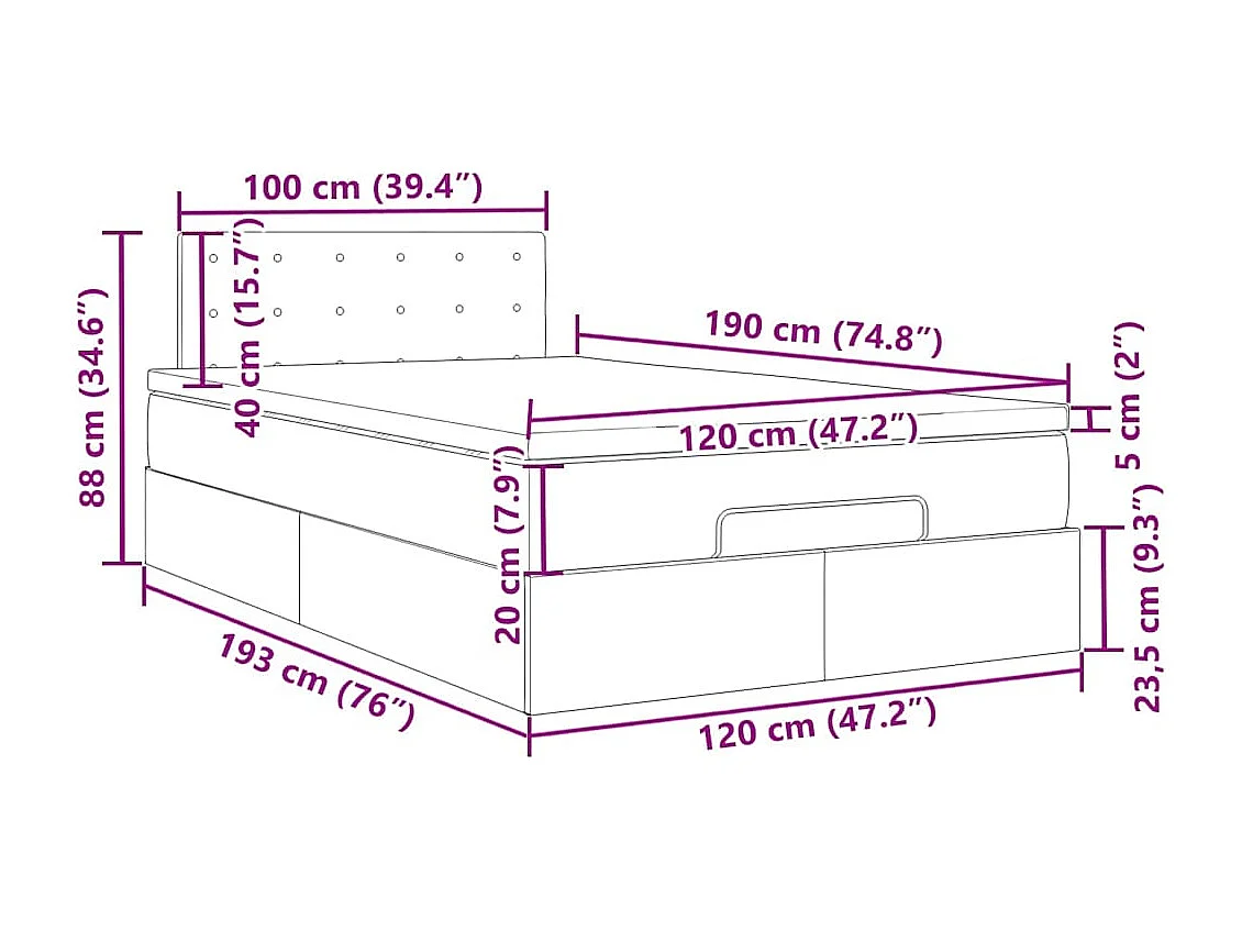 Bed poef met matras en LED's 120x190 cm fluweel donkergroen