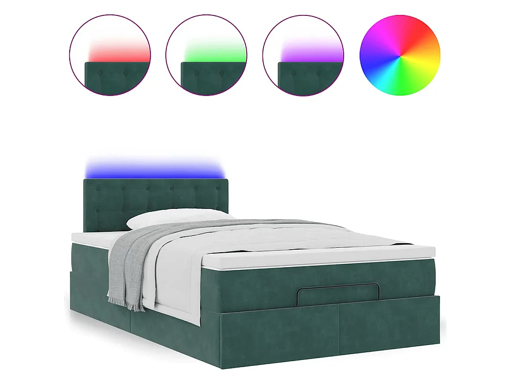 Cama otomana con colchón&LED terciopelo verde oscuro 120x190cm