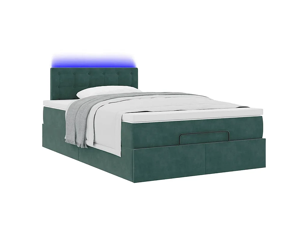 Cama otomana con colchón&LED terciopelo verde oscuro 120x190cm