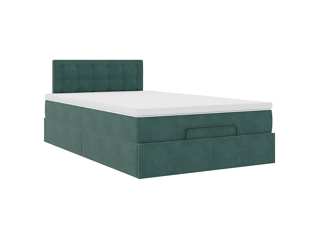 Cama otomana con colchón&LED terciopelo verde oscuro 120x190cm