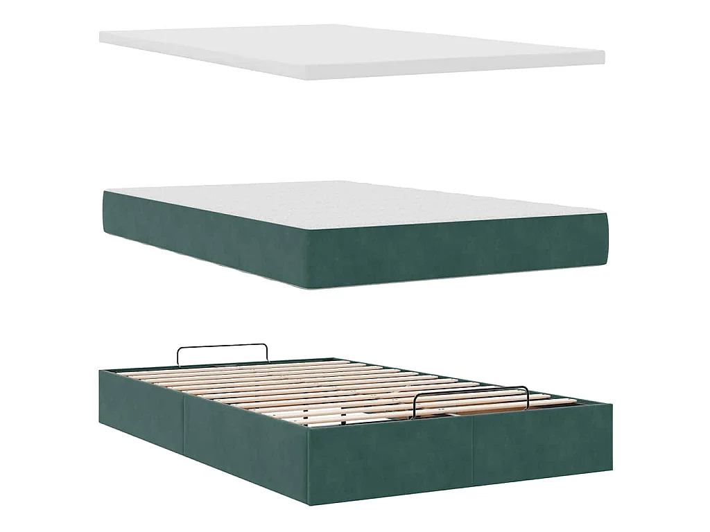 Cama otomana con colchón&LED terciopelo verde oscuro 120x190cm