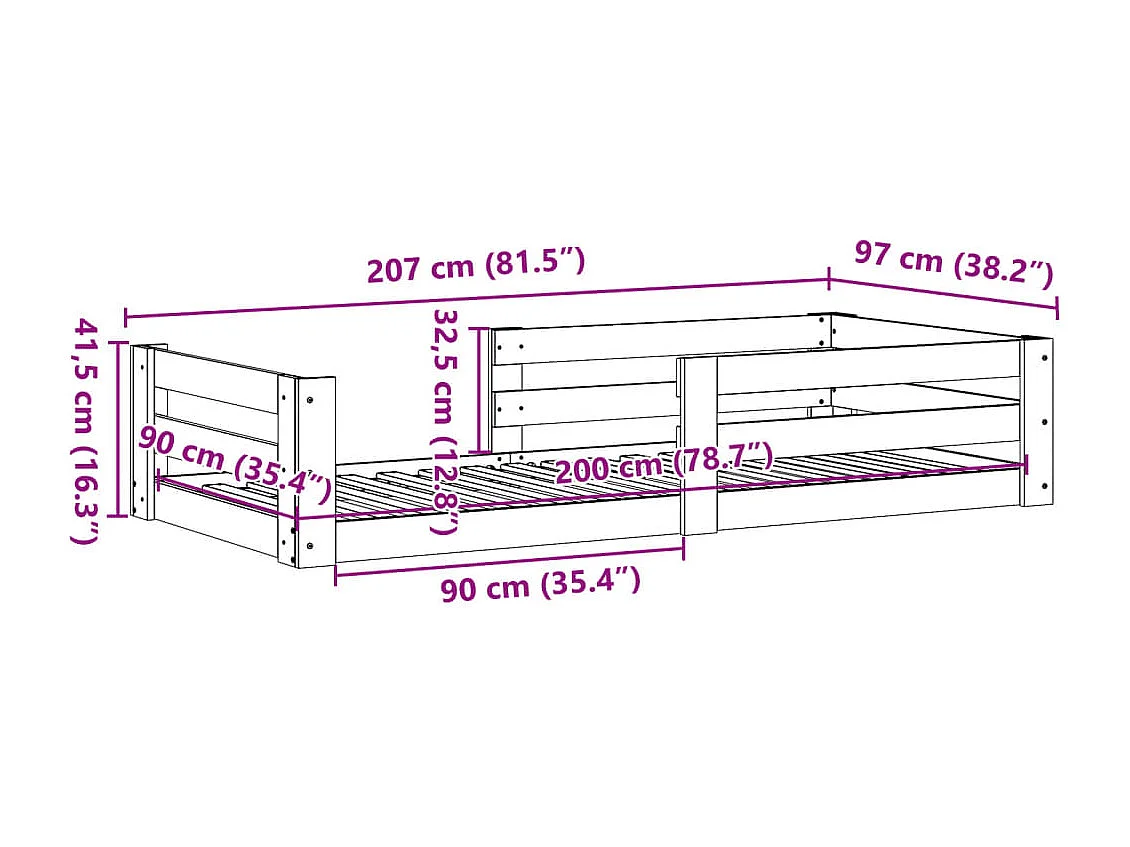 Bedframe zonder matras massief grenenhout wasbruin 90x200 cm