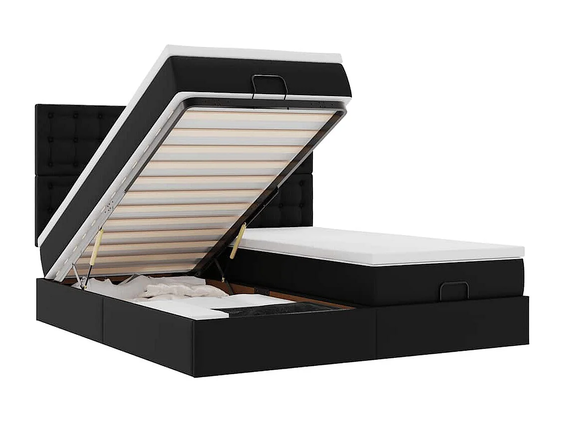 Ottoman-Bett mit Matratzen Schwarz 160x200 cm Kunstleder