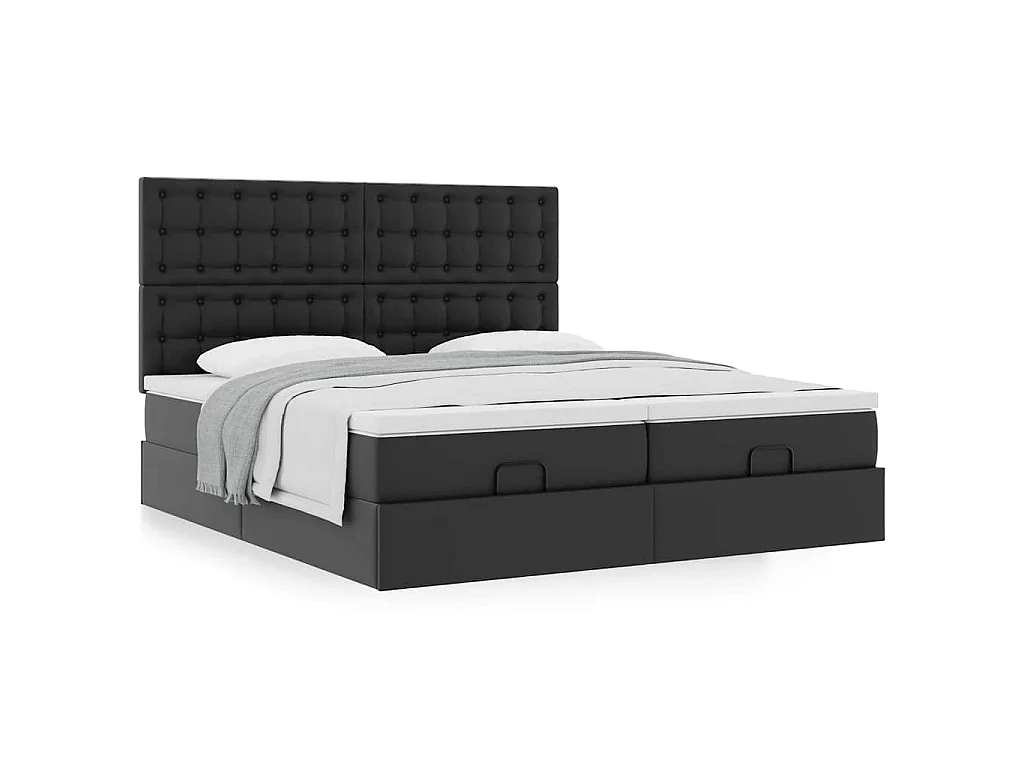 Struttura Letto Pouf con Materassi Nero 160x200 cm Similpelle