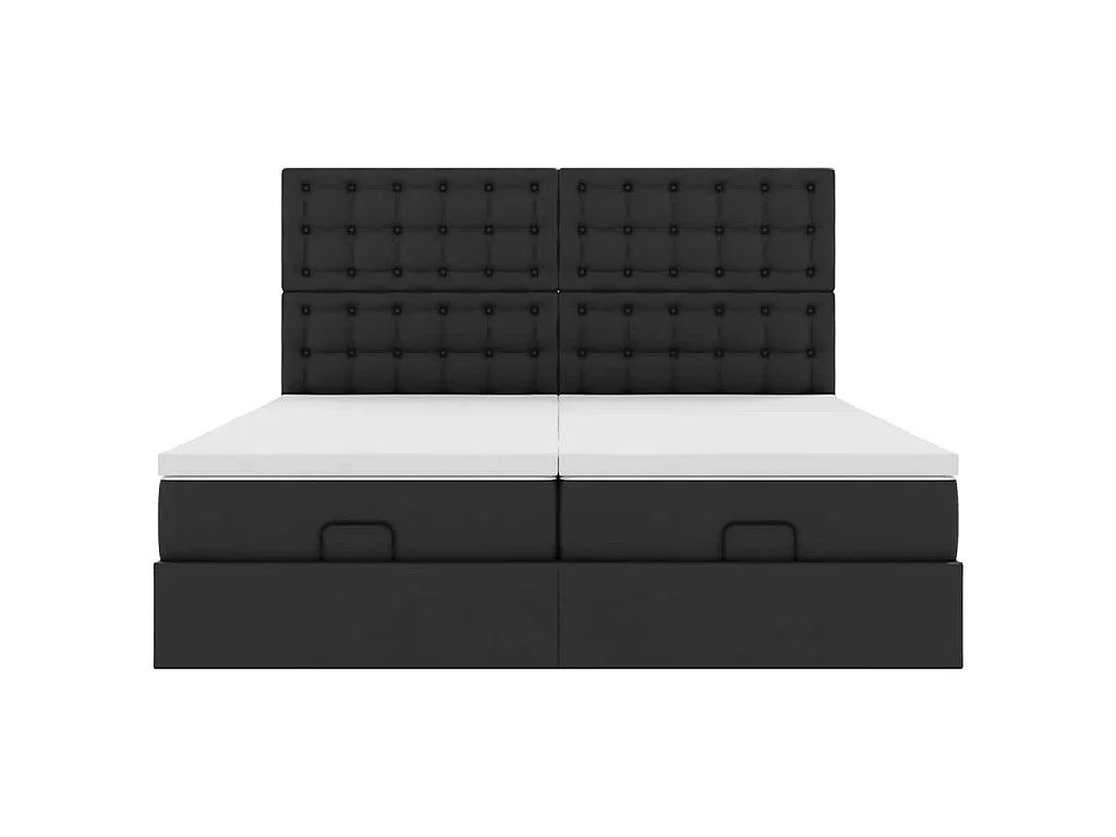 Struttura Letto Pouf con Materassi Nero 160x200 cm Similpelle