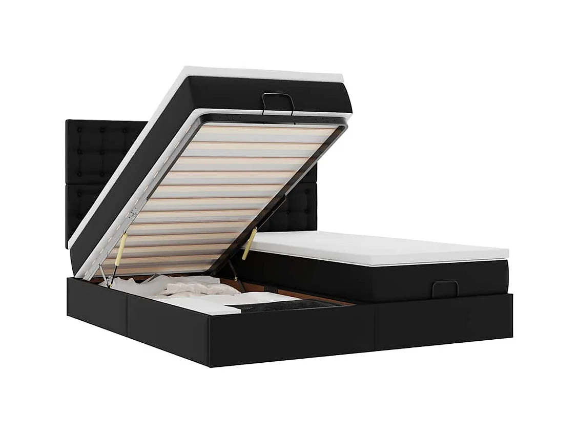 Estrutura de cama otomana com colchões pele artificial preta