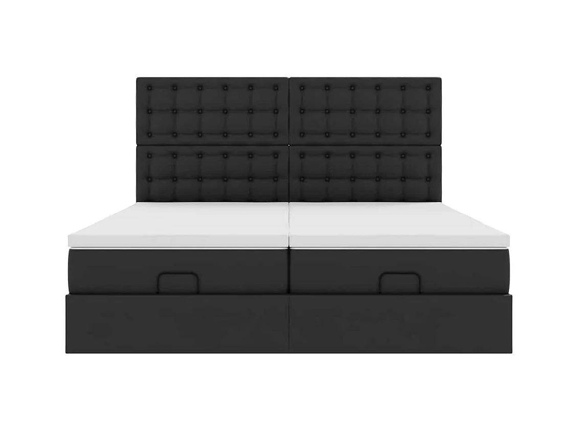 Estrutura de cama otomana com colchões pele artificial preta