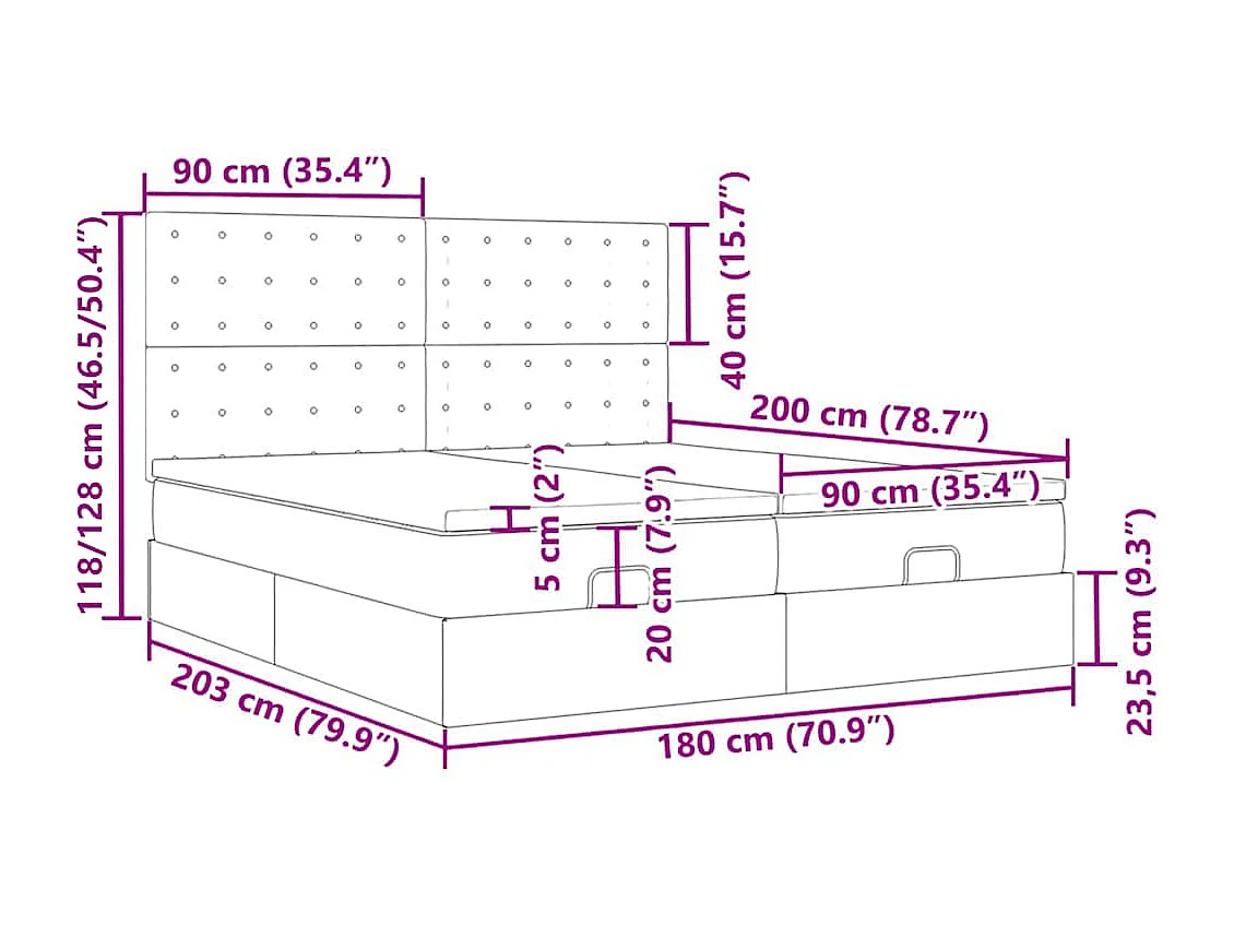 Cadre de lit ottoman avec matelas noir 180x200 cm similicuir