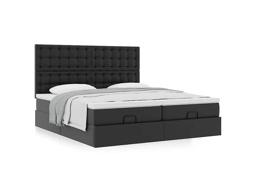 Struttura Letto Pouf con Materassi Nero 180x200 cm Similpelle
