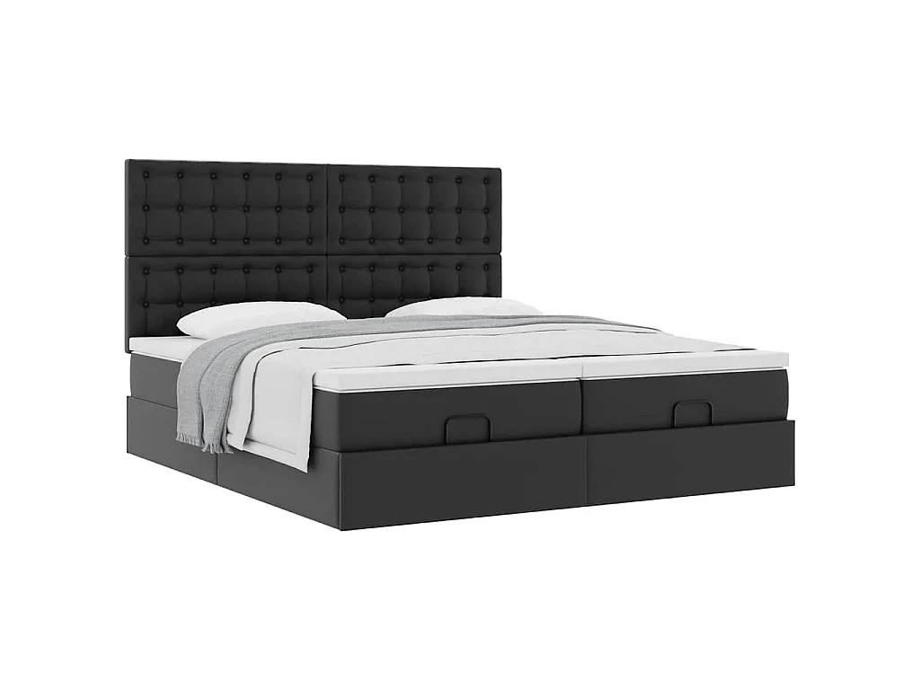 Struttura Letto Pouf con Materassi Nero 180x200 cm Similpelle