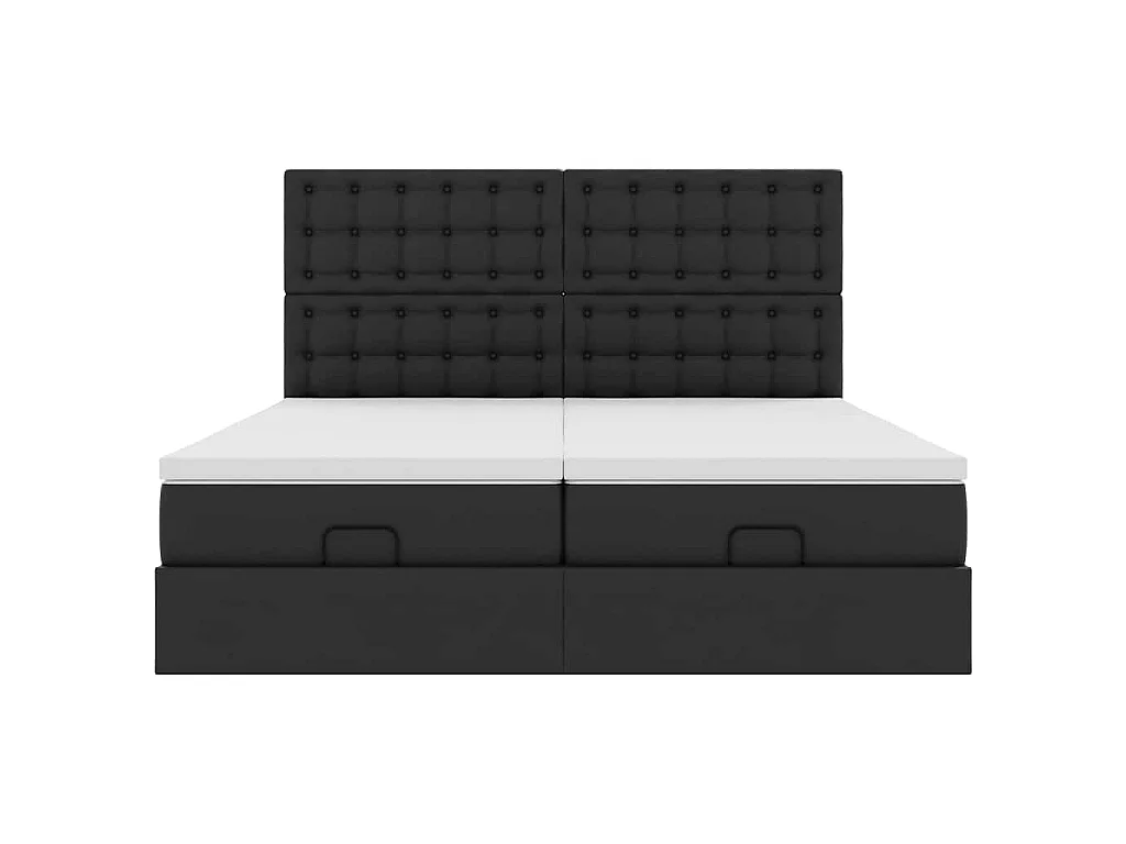 Struttura Letto Pouf con Materassi Nero 180x200 cm Similpelle