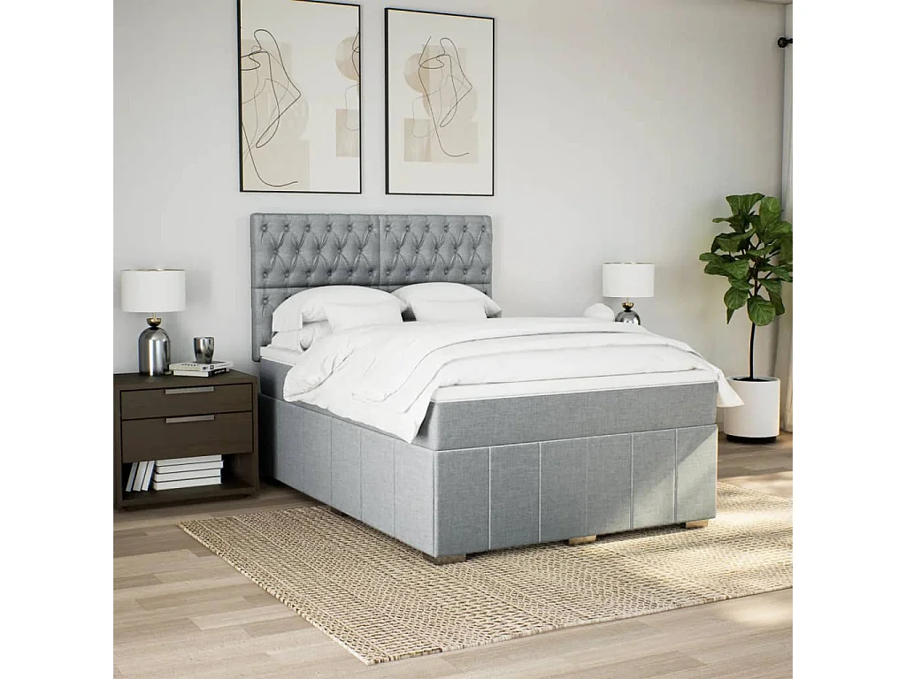 Giroletto a Molle con Materasso Grigio Chiaro 140x200cm Tessuto