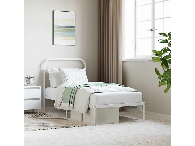 Cadre de lit métal sans matelas avec tête de lit blanc 90x190cm