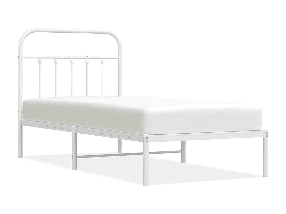 Cadre de lit métal sans matelas avec tête de lit blanc 90x190cm