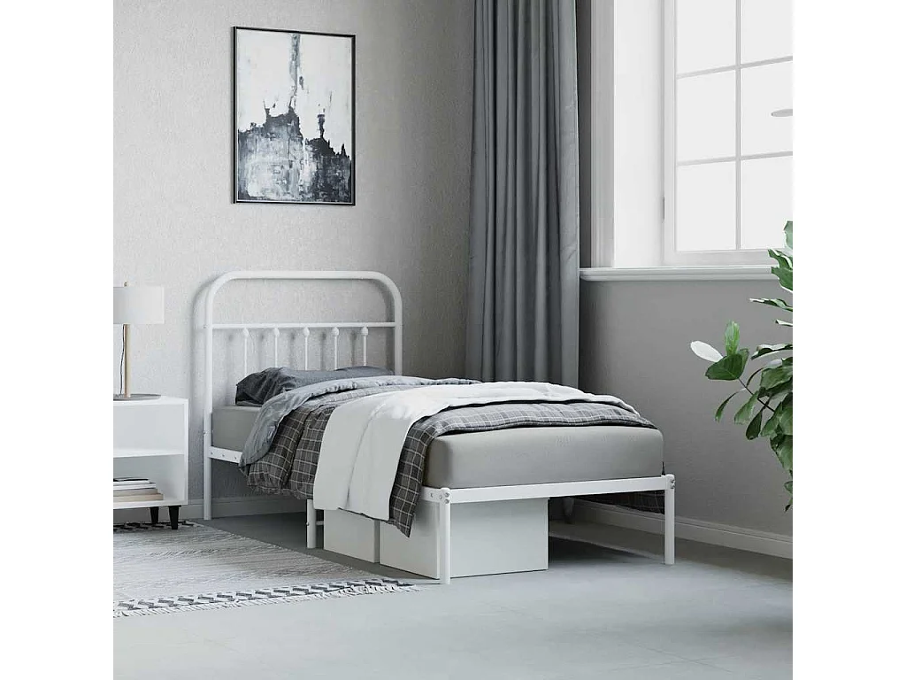 Bedframe met hoofdbord metaal wit 90x190 cm