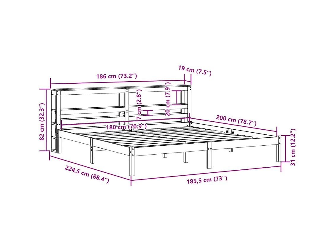 Letto senza Materasso Bianco 180x200 cm Legno Massello di Pino