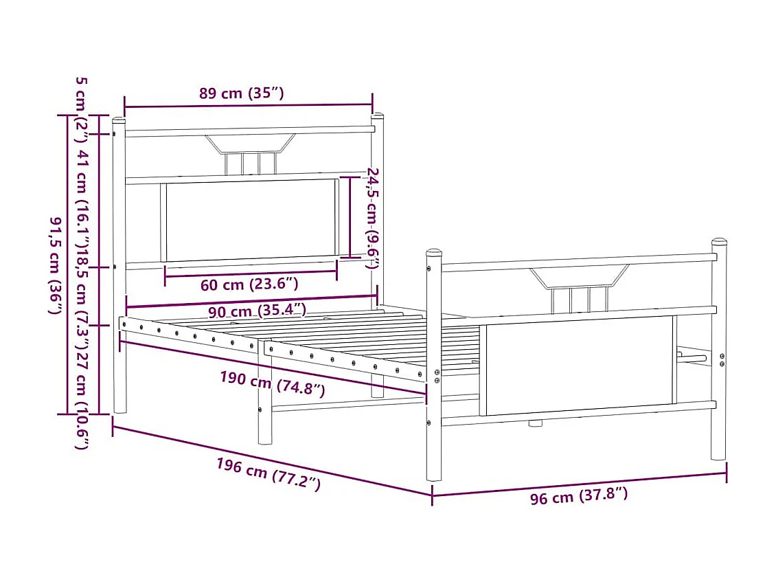 Cadre de lit sans matelas chêne sonoma 90x190 cm