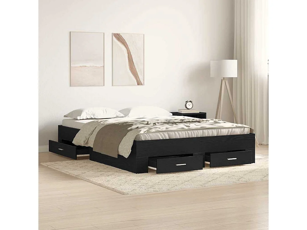 Bedframe met lade Zwart Eiken 140 x 190 cm Bewerkt hout