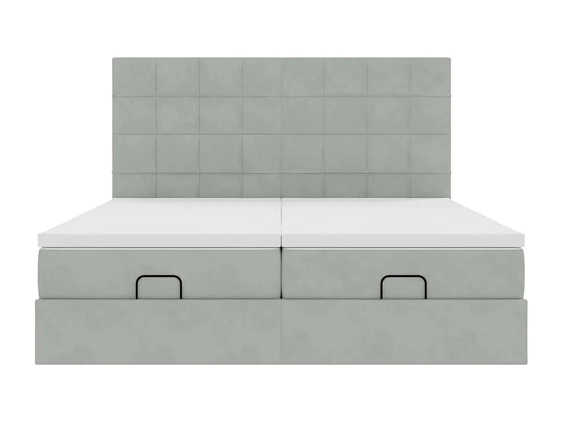 Cadre de lit ottoman et matelas gris clair 160x200cm velours