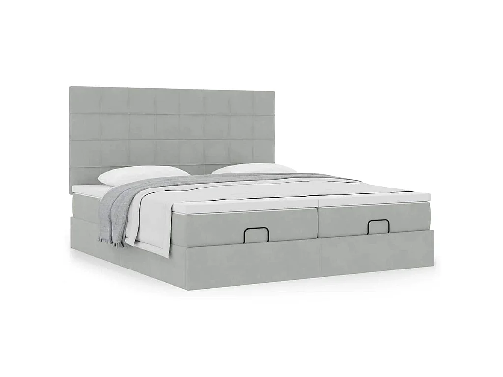 Ottoman bed met matrassen 160x200cm fluweel lichtgrijs